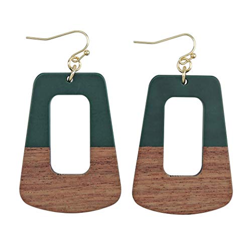 Coiris Natural Wood Resin Spliced Hoop Dangle Green Earrings For Women(Er1181-Rectangle Green) #TOP29