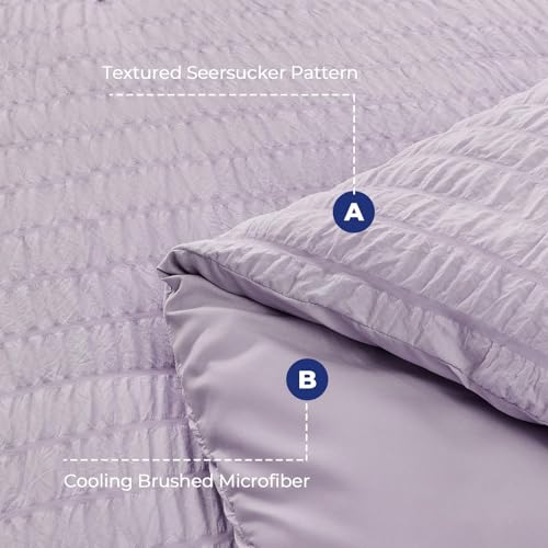 Image of HYMOKEGE Lavender Twin XL Comforter Set Seersucker 5 Pieces, All Season Luxury Bed in a Bag for Bedroom, Bedding Set with Comforter, Sheets, Pillowcase & Sham