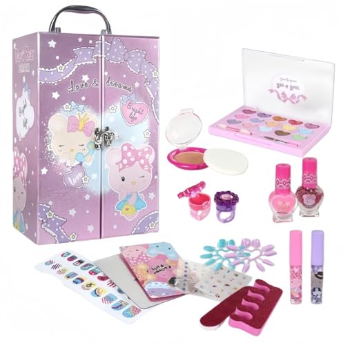 Farigrut 女の子向けネイルサロンおもちゃ | ティーン向けネイルキット - 子供用フェイクネイル、子供用ネイルステッカー、洗える、簡単に貼り付けて剥がせる誕生日クリスマス用 (68816 ファンタジー メイクアップ スーツケース)