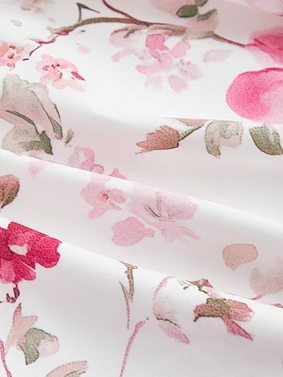 MOD Floral Print Pink Dress with Pleats at Bust, Adjustable Shoulder Straps, Cinched Waist and Flowy4