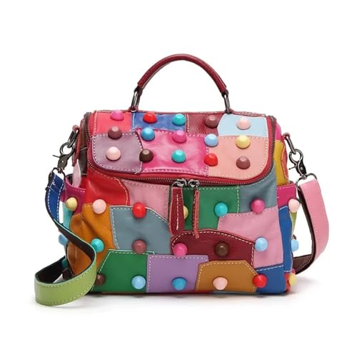 Women's Message Bag Soft Leather Girls Patchwork Multicolor Travel Shoulder Bags
