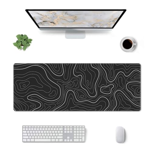 Image of Topographic Contour Extended Big Mouse Pad Large,Gaming Mouse Pad Desk Pad,31.5x11.8 Inch Long Computer Keyboard Mouse Mat Mousepad with 3mm Non-Slip Base and Stitched Edge for Gaming and Office