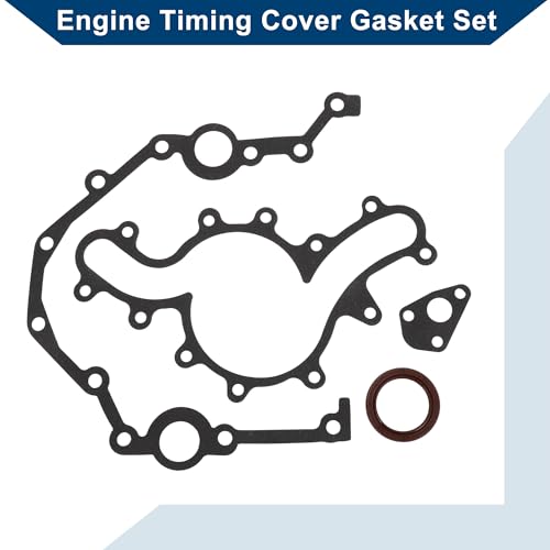 Image of Engine Timing Cover Gasket Set TCS45291 for Ford for Ranger 1990-2000 Chain Case Cover Gasket Long-lasting Sealing Metal 1 Set Black