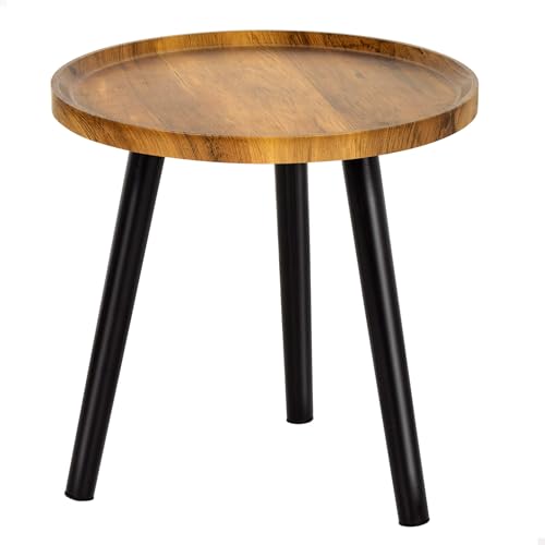 AKTIVE Table Basse Ronde 38x37 cm, Effet Bois Naturel, Pieds Métal Noir