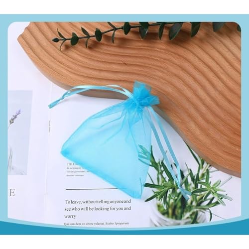 Vlwm 100個の純色真珠糸袋透明包装袋束ポケット現品欧根糸喜糖果実袋卸売ギフト試用袋 (13*18,アクアマリン)