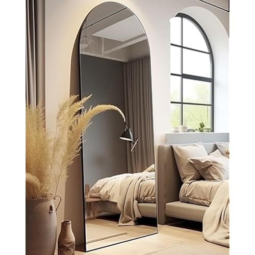 Arched Mirror - Full Length, Standing or Wall Mounted, 58"18", Aluminum Frame - Black