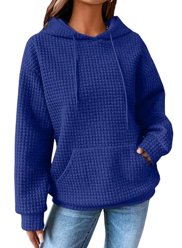 Image of SHEWIN Women Fall Waffle Hoodies Pullover Tops Hooded Sweatshirt