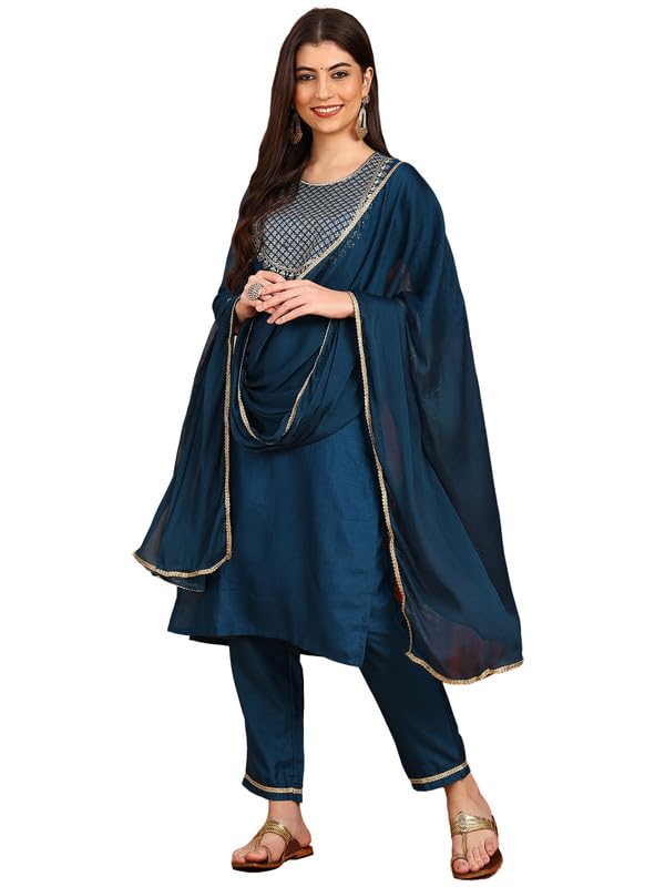 Image of Vaamsi Women's Silk Blend Kurta Pant With Dupatta