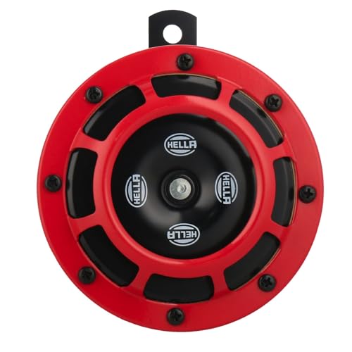 HELLA Supertone 12V Horn Set, 118dB, Low and High Tone (280Hz/350Hz), Red Protective Grilles, Part Number 00339991, 2-Pack by Hella - Used condition - Image 2