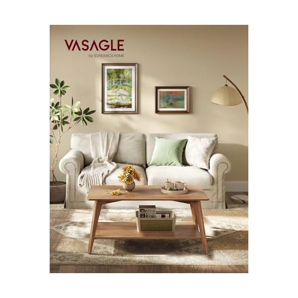 VASAGLE MAEZO Collection - Table Basse, Table de Salon à 2 Niveaux, avec Rangement, Patins, 55 x 100 x 45 cm, Montage Facile, pour Salon, Marron Miel LCT249K01