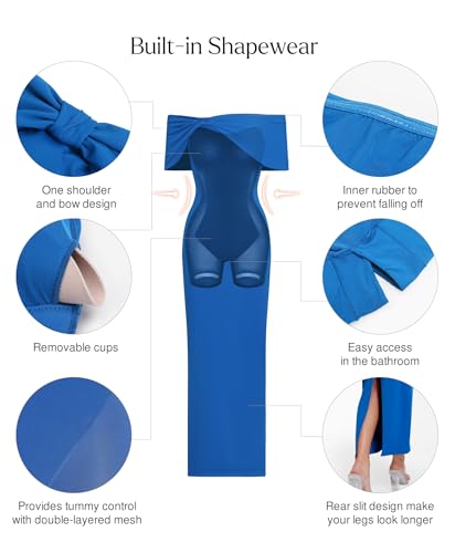 Image of Popilush Off The Shoulder Maxi Dress Wedding Guest Formal Dresses for Women Sleeveless Bodycon Long Shapewear Prom Dress