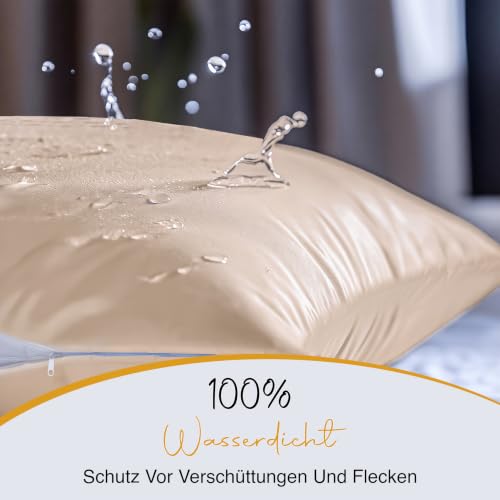 wasserdichte Kissenbezüge Mit Reißverschluss Beige 50x70cm, 2er, Gegen Bettwanzen – Ansicht 4