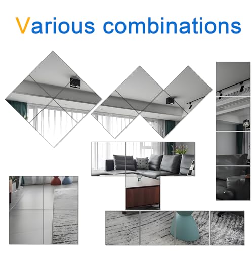 Image of SUNQUEEN 12 inch x 12 inch Glass Mirror Tiles for Wall - Frameless Full Length Mirror Wall Mounted, Full Body Mirror for Bedroom Home Gym Door & Bathroom (4-Pack) Square, White