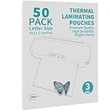 Binditek 50 Pack Thermal Laminating Pouches,3mil Laminating Sheets,9x11.5 Inches, Letter Size , Clear,HeatSeal