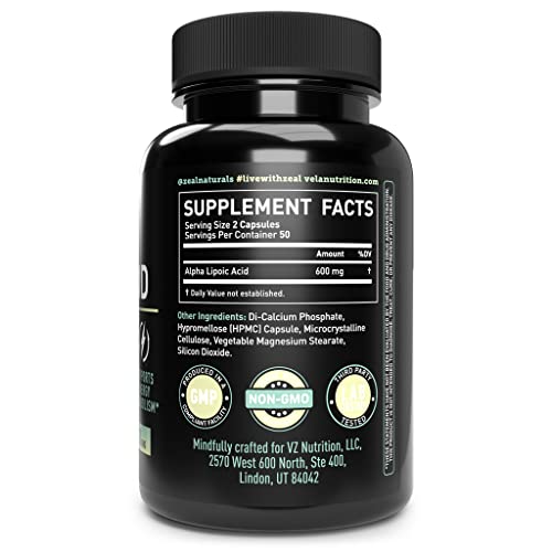 Alpha Lipoic Acid Supplement (Ala) + R-Alpha-Lipoic Acid (R-Ala) 600Mg Per Serving, 100 Capsules | Powerful Antioxidant Properties | Support Cellular Health, Antioxidant Health, And Energy Metabolism #TOP2