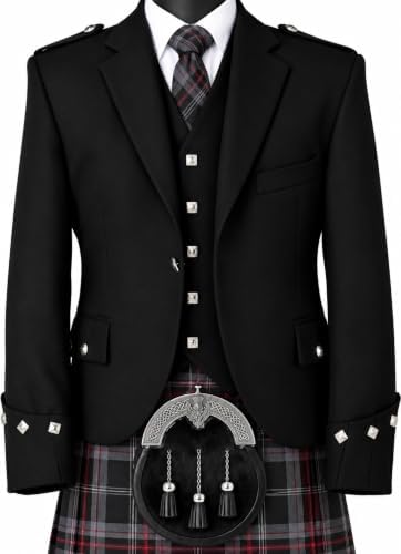 Men's Scottish Black Argyle Kilt Jacket - Formal Highland Dress - Jacket with Waistcoat for Men image 5