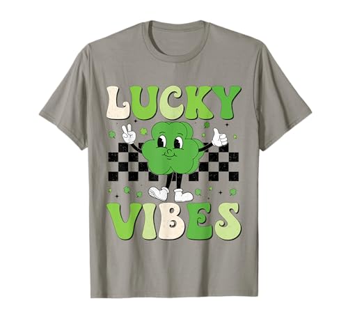 Retro Groovy St Patricks Day Lucky Vibes Hippie Shamrocks T-Shirt
