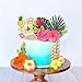 13 PCS Hawaiian Flower Cake Toppers Summer Cake Decoration with Palm Leaves and Hibiscus Flower for Hawaiian Aloha Flamingo Themed Birthday Supplies (Type 2)