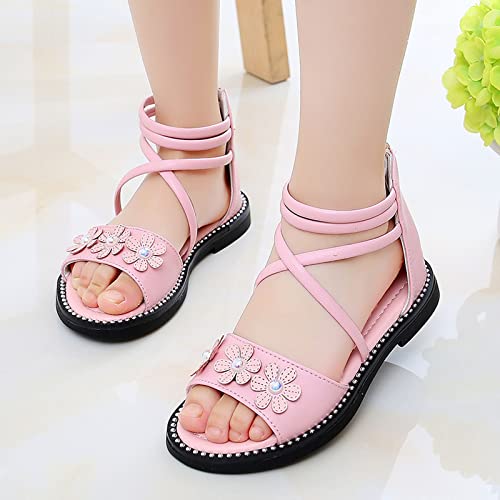 Kids Girls Dress Sandal Open Toe Low Heels Ankle Zipper Bow 𝐆ladiator Strappy Wedding Princess Flower Sandals2