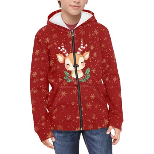 Kids Red Zip Up Hoodie Hoodies For Boys 6-16 Years Old Trendy Christmas Sweatshirt With Kangaroo Pocket3
