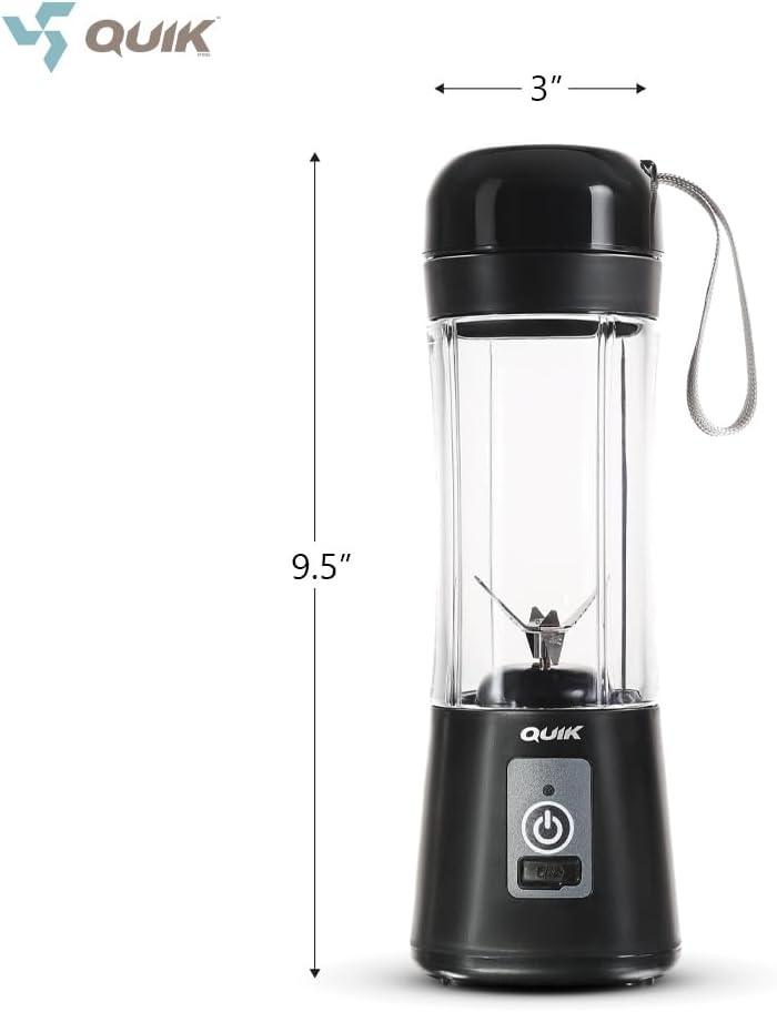 Portable Blender - Cordless 13oz. Personal Blender for Shakes and Smoothies, Licuadora, BPA Free, USB-C Rechargeable, Mini juicer for Travel, Leakproof, Juicer Cup, Ice Crush (Black)