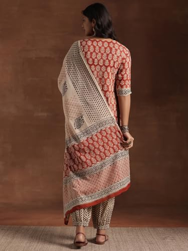 Image of Libas Womens Printed Cotton Straight Kurta With Salwar and Dupatta | daily wear suit