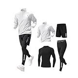 [Karsaer] コンプレッションウェア セット メンズ スポーツウェア 4点セット 上下セット トレーニングウェア ウォーキング 長袖シャツ ハーフパンツ レギンス サイクリング 通気防臭 吸汗速乾 A0079