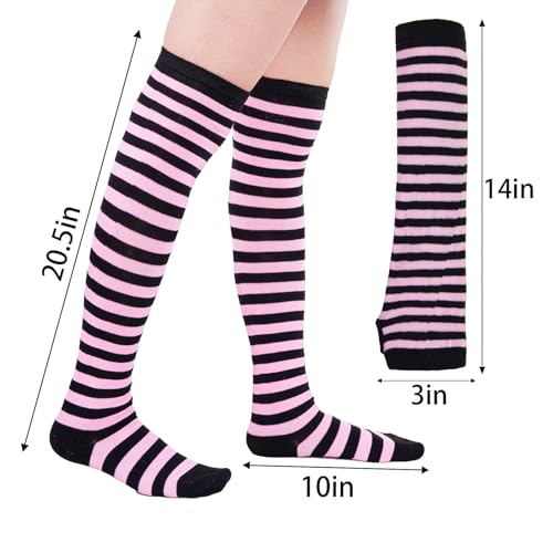 Image of Tongcloud Women's Striped Knee High Socks, Over Knee Thigh High Socks, Arm Warmer and Fingerless Gloves Set