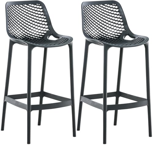 CLP Barhocker 2er Set Garten wetterfest Air, Gartenstühle mit Lehne, Tresenstühle wetterfest UV-beständig aus Kunststoff, bis 160 kg, Farbe:dunkelgrau