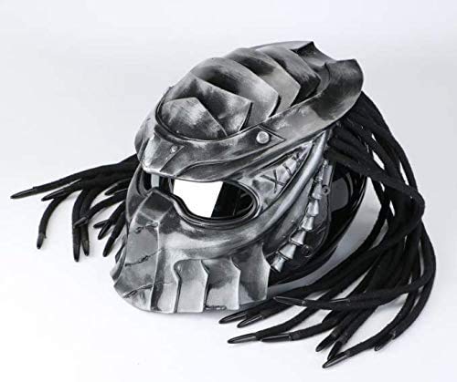 EIKOU バイクヘルメット オフロード ジェットヘルメット エイリアンハーレーフルヘルメットプレデターアイアンブラッドヘルメットLEDナイトライトレトロ交換ヘルメットと防曇レンズ (L)
