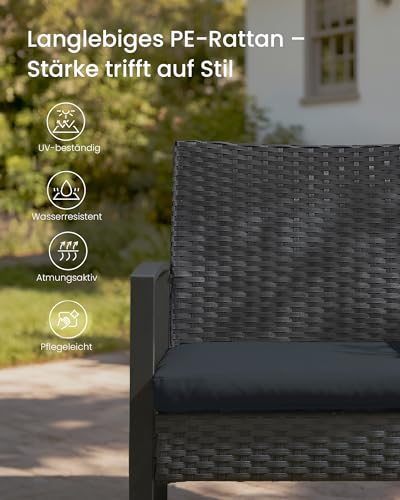SONGMICS Balkonmöbel, Gartenmöbel-Set, aus PE-Polyrattan, Lounge-Set, Tisch und 2 Stühle, Terrassenmöbel, einfache Montage, Outdoor, für Terrasse, Balkon, Garten, schwarz GGF010B05 4