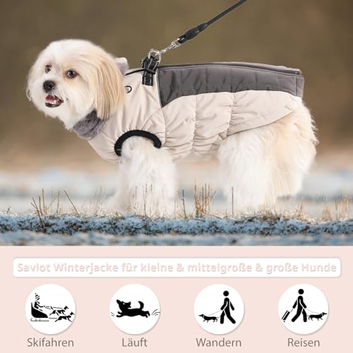 Savlot Hundejacken für den Winter Winddicht Wasserdicht 2 in 1 Outfit Kaltwettermantel Hundewestengeschirr Welpen Winter Warme Jacke Kleines (M, Weiß)