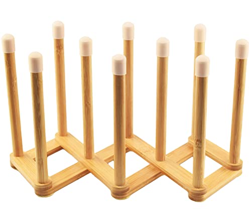 Image of Cyauatt Bamboo Retractable Bottle Drying Rack Cup Dish Drying Racks,Sports Water Bottle and Mug Drainer Stand, Plastic Bag Dryer Rack and Multifunctional Drying Rack for Kitchen Countertop