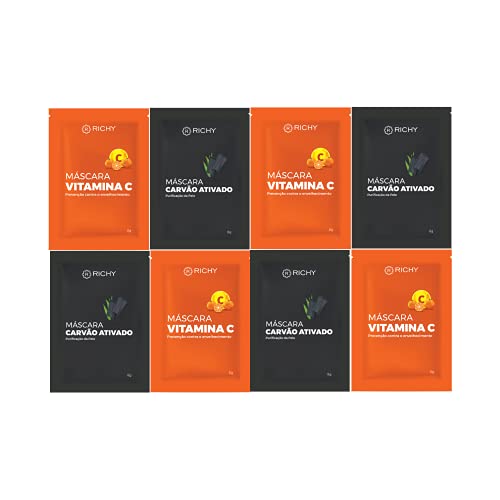 Kit Máscara Facial Carvão Ativado e Vitamina C 8x8g