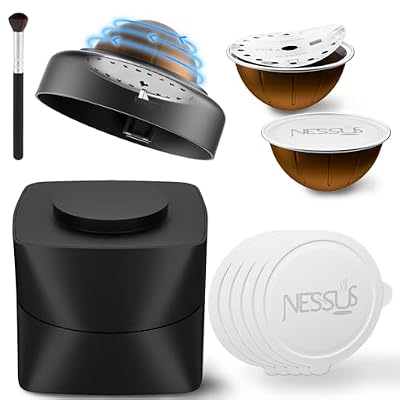 NESSUS Refill Kit for Reusable Nespresso Vertuo Pods, Lid Easy Remover for Original Seal, 100PCS Aluminum Foil Lids, Tamp & Press Refillable Vertuo Capsules Holder and Brush