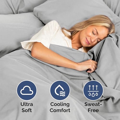 Image of Twin Size 3 Piece Sheet Set - Ultra Soft & Cooling Bed Sheets - Soft Grey | Fits 8 Inch to 16 inch Mattress, Wrinkle Free & Fade Resistant with Deep Pockets, Breathable, Comfy Hotel Luxury Bedding