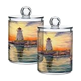 Zhirexin Lighthouse Ship 2PC Airtight Transparent Plastic Storage Jar, Food Storage Container Plastic, Can Store Candy, Salt, Coffee Beans, With lid, Easy To Use