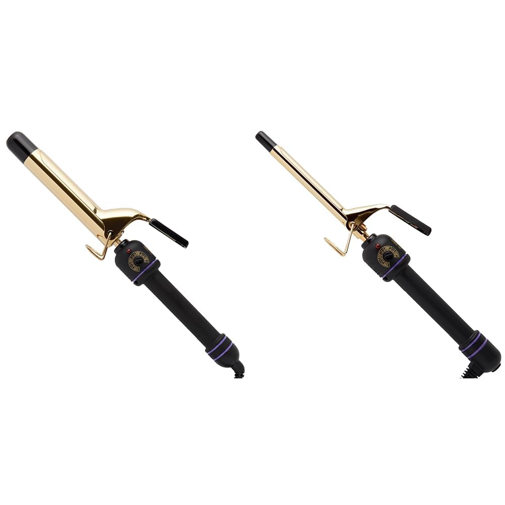 Hot Tools Pro Signature Gold Curling Iron (1 in) & 24K Gold Curling Iron (1/2 in) Bundle | Long Lasting Defined Curls