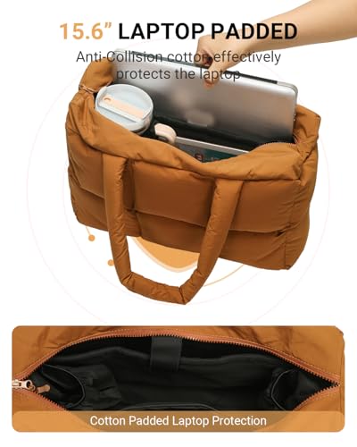 Image of Herald Puffer Tote Bag for Women, Large Quilted Puffy Handbag Lightweight Satchel Purse with Cup Holder & Compartment