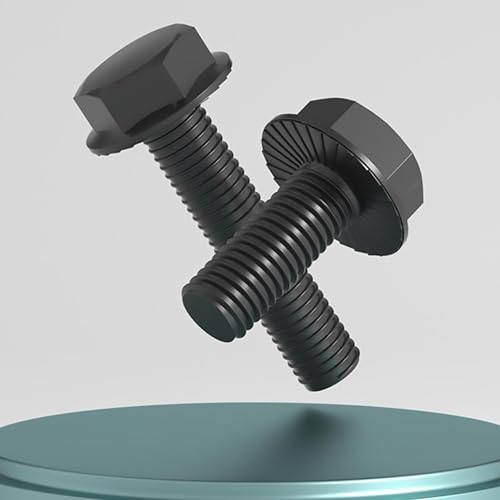 Image of 12Pcs M6-1.0 x 45mm Hex Serrated Flange Bolts, Hex Serrated Flange Screws, Full Thread, Grade 10.9 Carbon Steel with Black Oxide Finish
