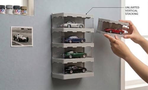Image of Zebra Polymers Stackable Vertical Display Rack for Die Cast & Scale Models (1:43 /1:32 /1:34 /1:44) | Modular Wall Mount Organizer for Collectible, Miniatures Hot Wheels (5 Rack)