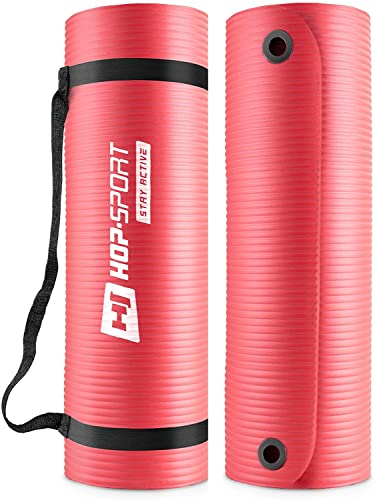 Hop-Sport Tapis de Gymnastique Nbr Avec Oeillets de Suspension HS-N015Gml Tapis Dimensions Du Fitness- 180x61x1,5 cm Avec Sac de Transport, rouge Cover