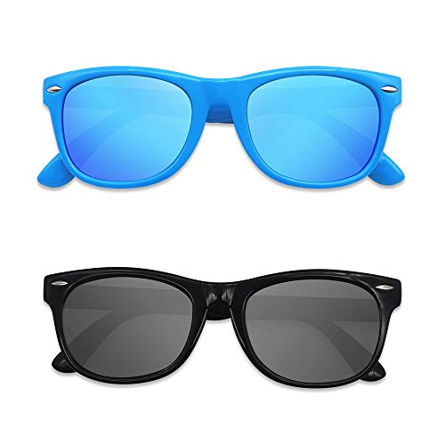 Motoeye Best Gift Kids Polarized Sunglasses For Children Age 4-12 Years Old, Girl Or Boy Styles, Pack Of 2 (Boy: Sky Blue & Black) #TOP1