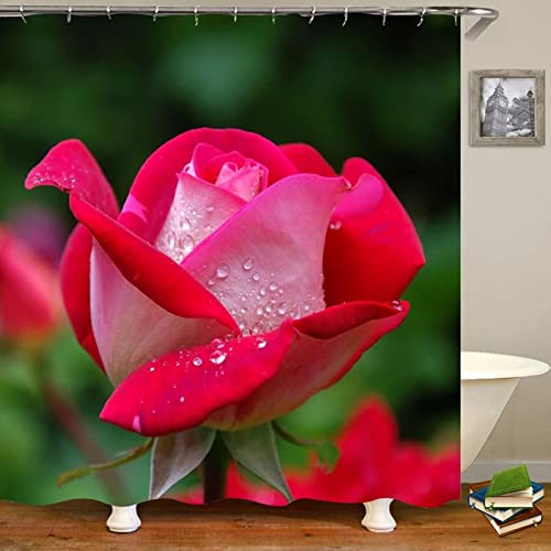 Rideau de douche 180x200cm polyester à imprimé fleur rose KnSam étanche - 2