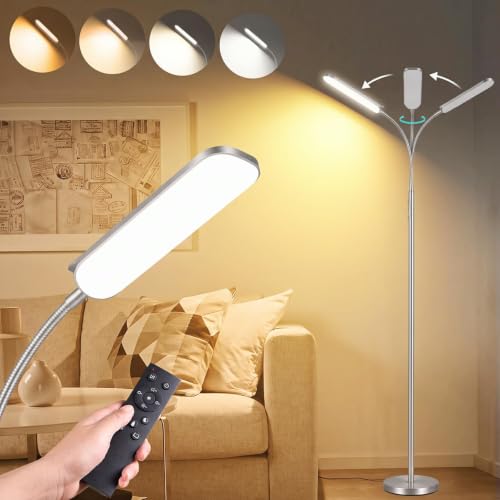 Image of marctronic Silver Modern Floor Lamp, 18W 1800LM Bright LED, Touch Control & Memory Function, Dimmable Timing Eye-Caring Lamp for Office /Bedroom