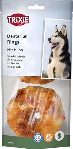 TRIXIE zuckerfreier und glutenfreier Hühnchen Kauring Denta Fun Chicken Chewing Rings, ø 6 cm, 2 St./110 g - 31332