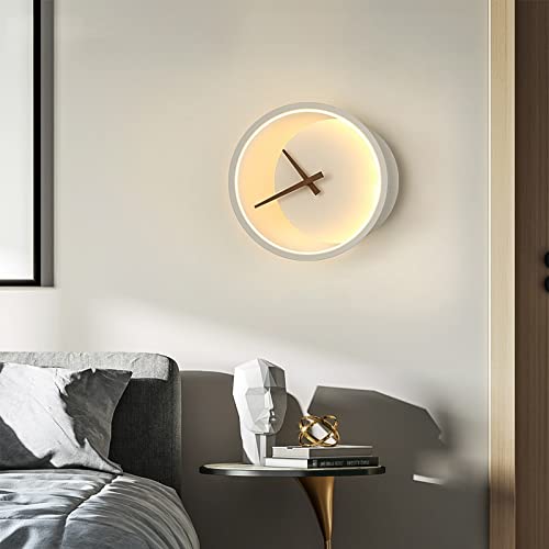 GLigeT Wanduhr Wandleuchte Wohnzimmer Moderne minimalistische Schlafzimmer Nachttischlampe Persönlichkeit Restaurant Mute Clock Modellierung Lichter Home Deco Wanduhren (Color : White)