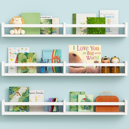 Large Nursery Book Shelves Wall Mounted for Kids Room, White Floa...