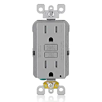Leviton GFTR1-GY SmarTest Self-Test SmartlockPro Slim GFCI Tamper-Resistant Receptacle with LED Indicator, 15-Amp, Gray by Leviton