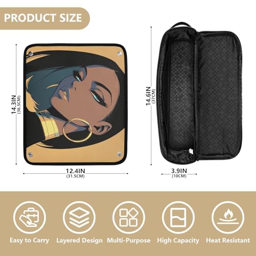 Bolsa de viaje para herramientas de cabello con tapete resistente al calor y cremallera para planchas y rizadores, esencial para mujeres africanas miniatura 4
